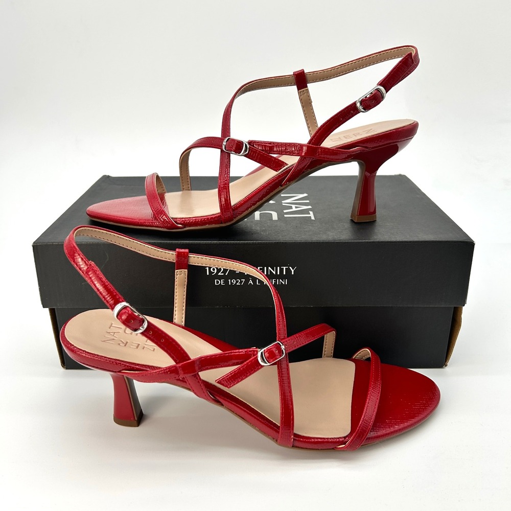 Strappy Heeled Sandals Naturalizer Porter Womens Size 9 Red Faux Leather NEW